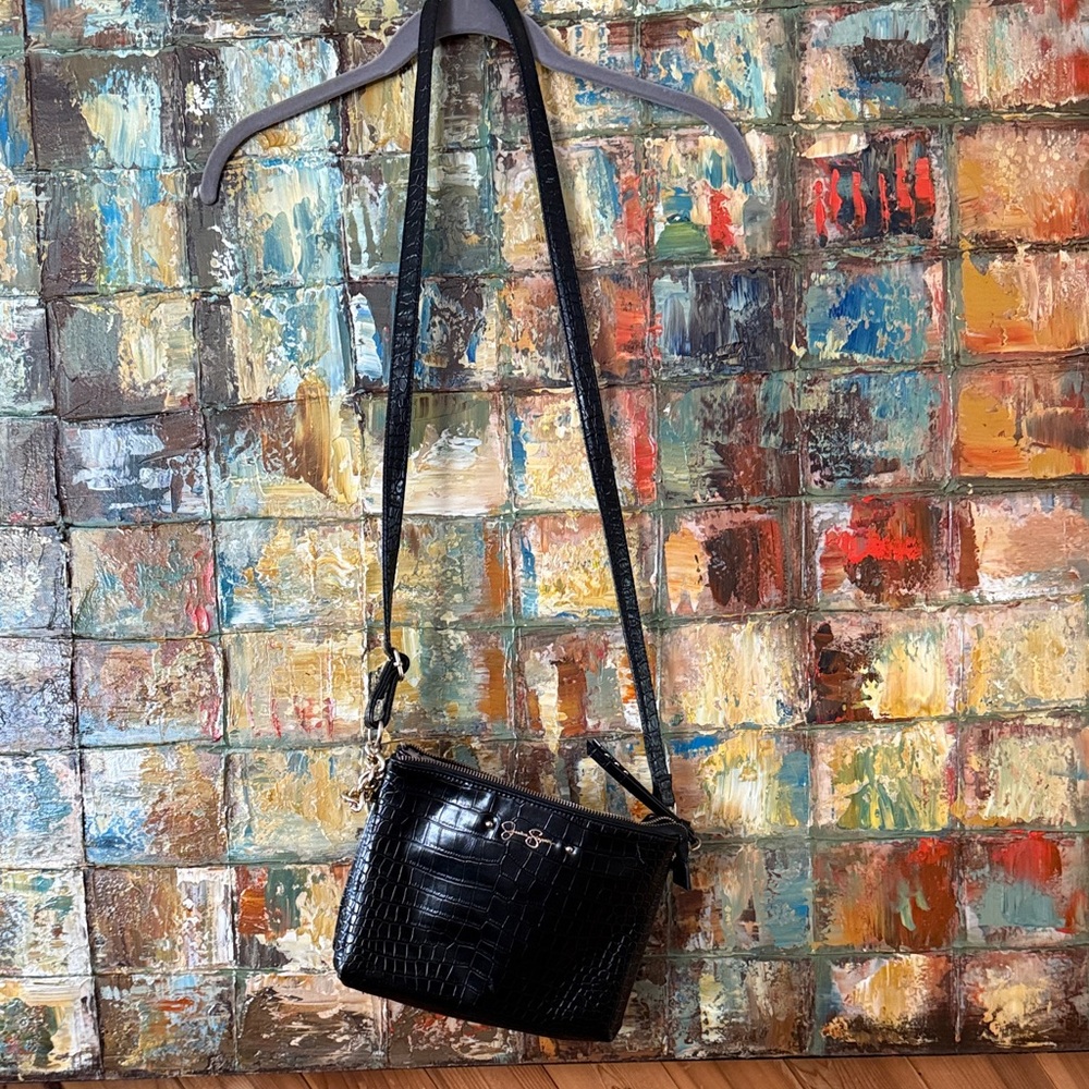 Jessica Simpson Black Croc-Embossed Crossbody Bag